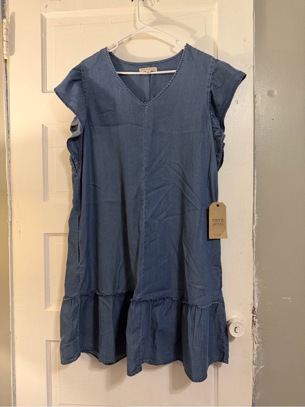 FRYE AND CO. Chambray V-Neck Drop Waist Tunic Dress Denim Blue Size XXL